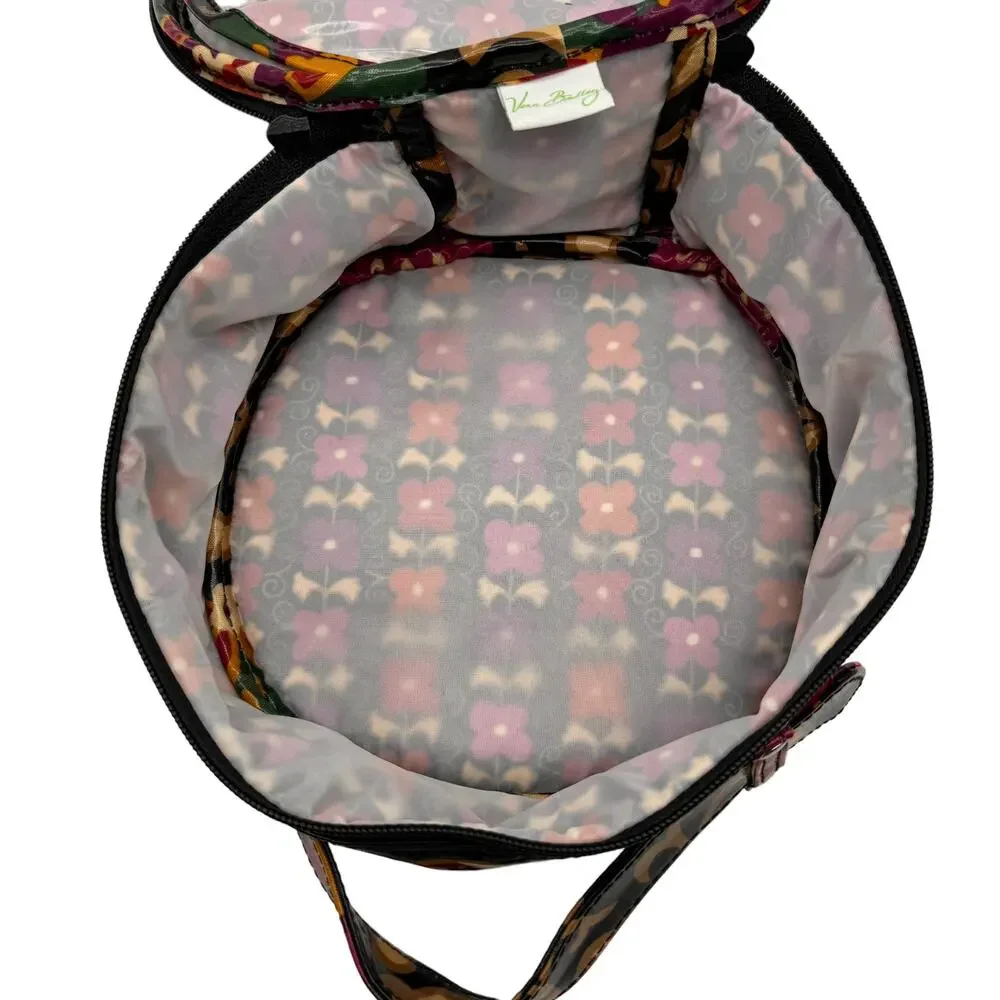 Vera Bradley Cosmetic Makeup Case Suzani Hatbox Travel Floral Black Pink NEW